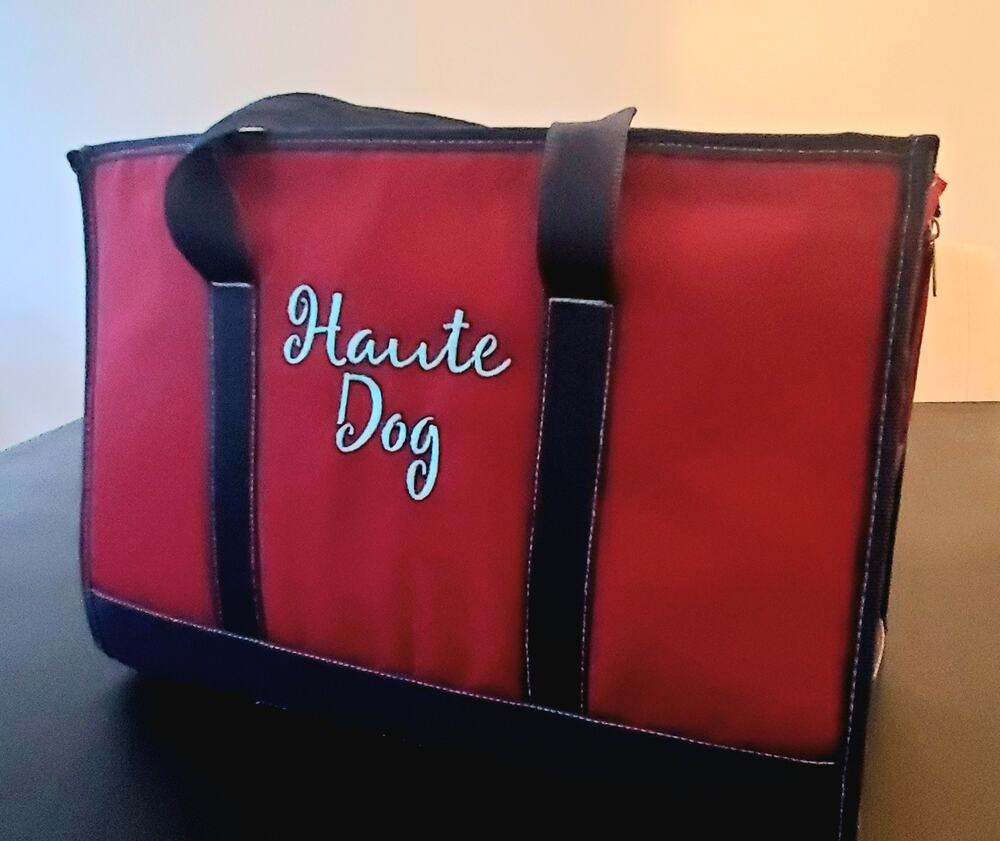 HAUTE DOG Luxury Pet Carrier/Tote Simply Dog Zip Top, Vents,16 X 11 X 8 Red Blue